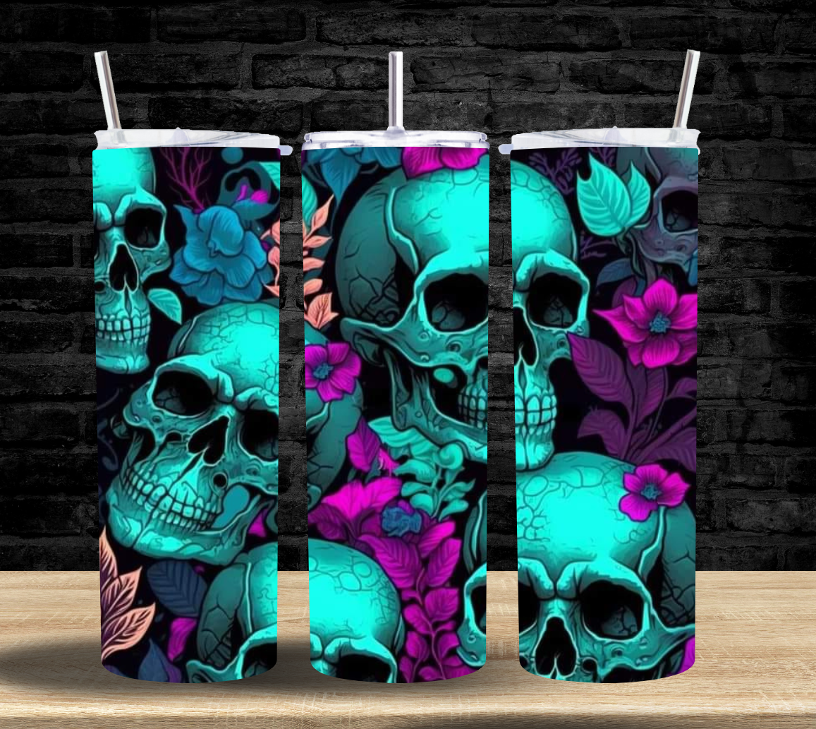 Teal Skulls - Tumbler