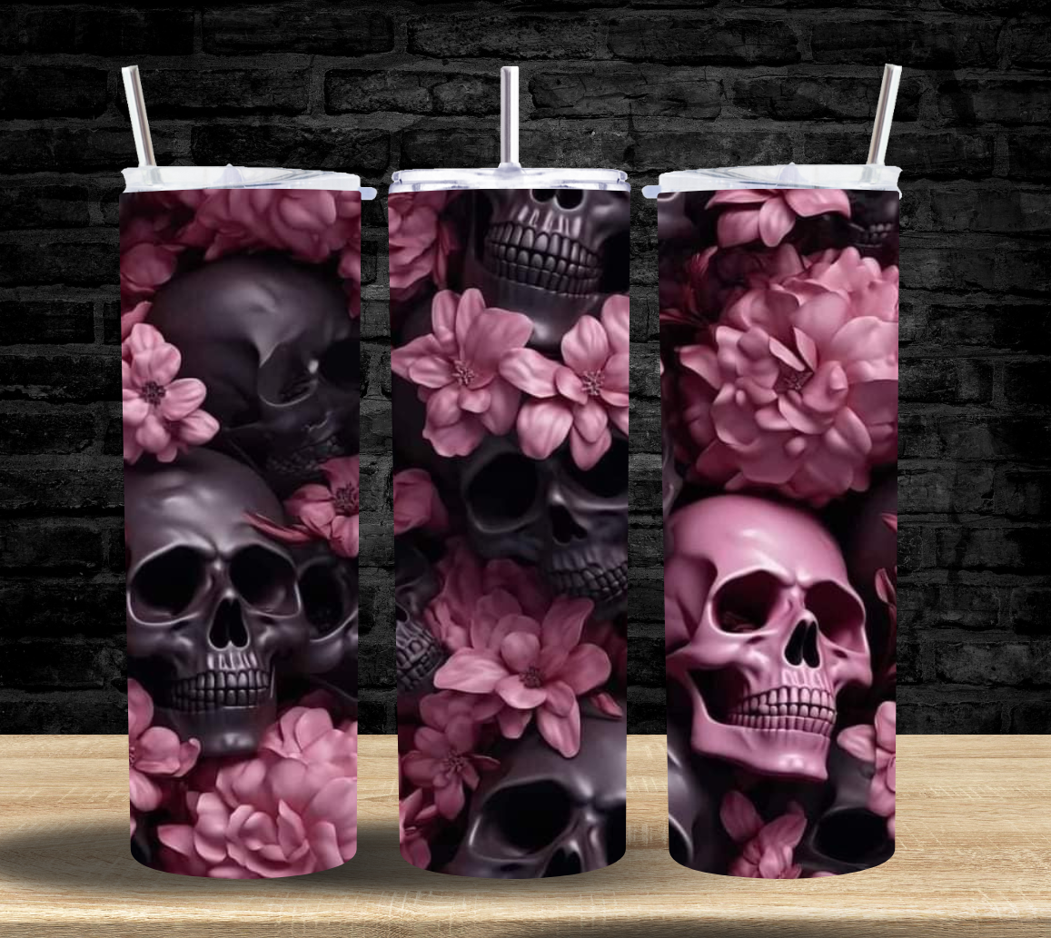 Blush Pink Black Skulls - Tumbler