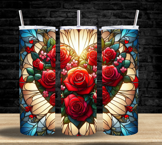 Roses Stained Glass Heart Blue - Tumbler