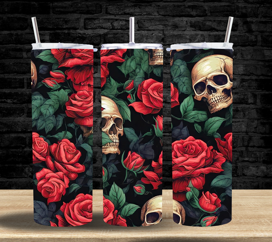 Skull Red Roses  - Tumbler