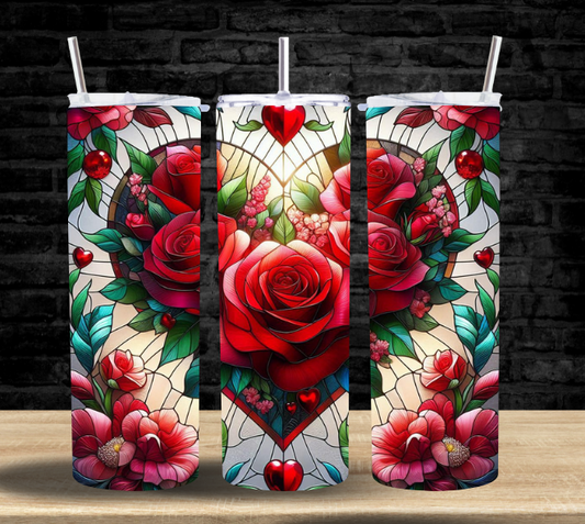 Roses Stained Glass Heart Pink - Tumbler