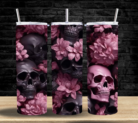 Blush Pink Black Skulls - Tumbler