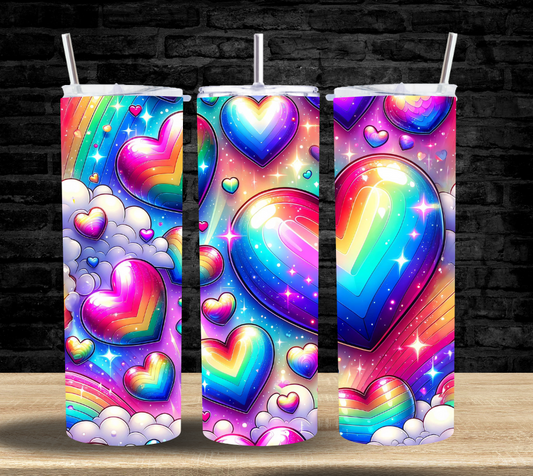 Rainbow Hearts Clouds - Tumbler