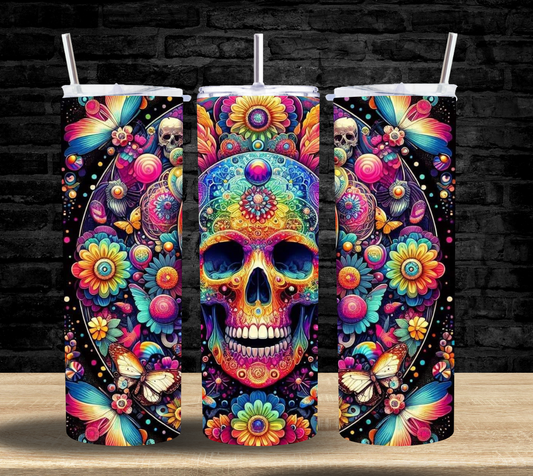 Skull Round Flowers - Tumbler